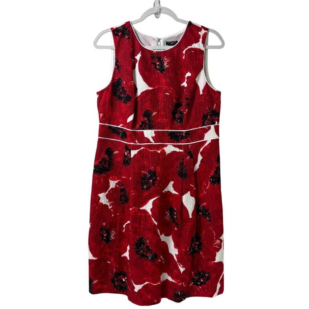 Ann Taylor Dress Petite 12 12P Red‎ Black Poppy Floral Sleeveless Zip Lined